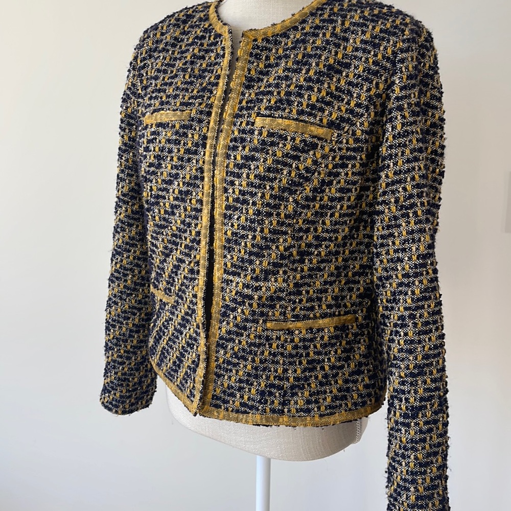 Short navy blue and mustard jacket
